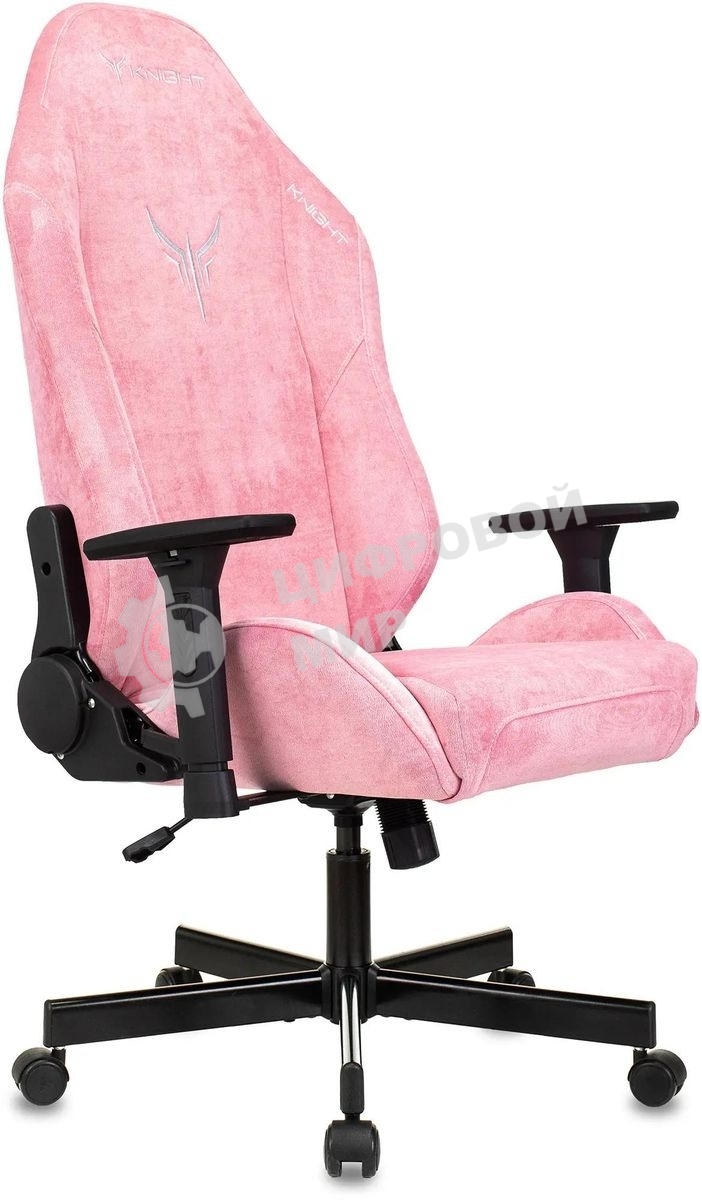 Кресло игровое Knight N1 Fabric розовый Velvet 36 с подголов. крестовина металл