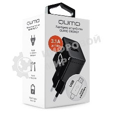 Сетевое зарядное устройство Qumo Energy (Charger 0062), 2 USB, 3.1A, Micro USB cable, черный