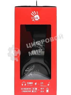 Гарнитура Bloody GR370 черный, беспроводная + проводная, Bluetooth, до 45 ч, подсветка