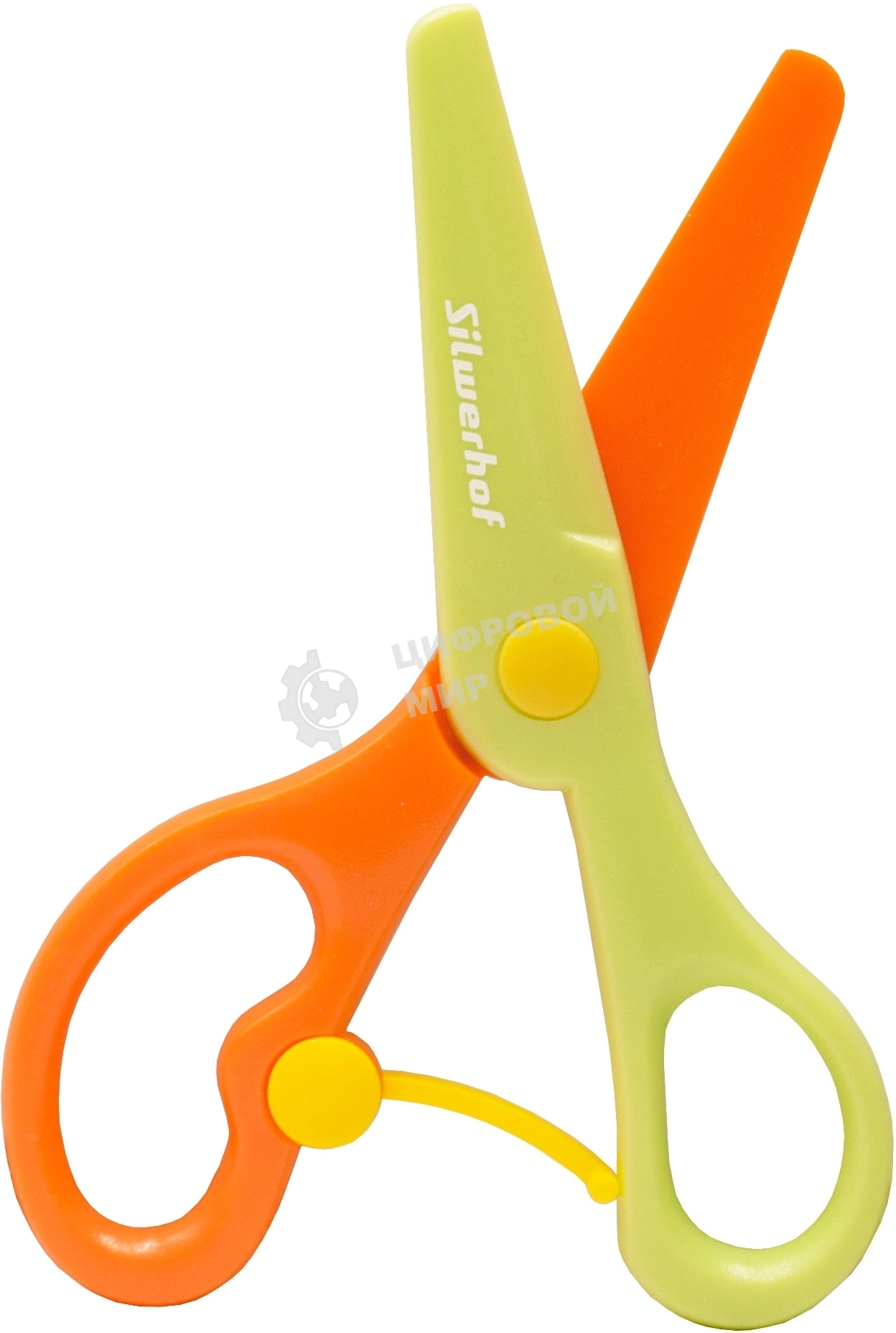 Ножницы Silwerhof детские 130мм ручки пластиковые асимметричные пластик салатовый/оранжевый