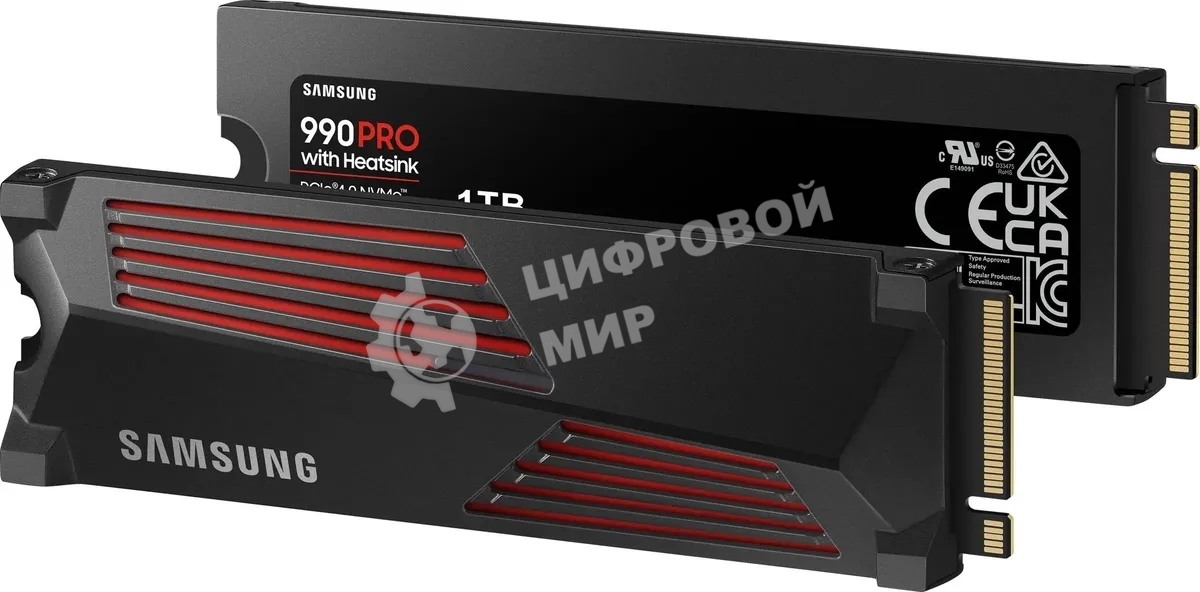 Накопитель SSD Samsung 990 PRO, 1000Gb, PCIe 4.0 x4, M.2 2280, NVMe, R/W 7450/6900, с радиатором