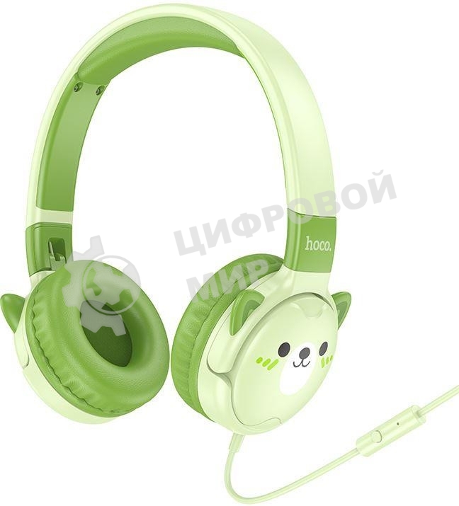 Беспроводные/проводные наушники Hoco W61 зеленый, накладные, Bluetooth + проводной, детские, до 20 ч.