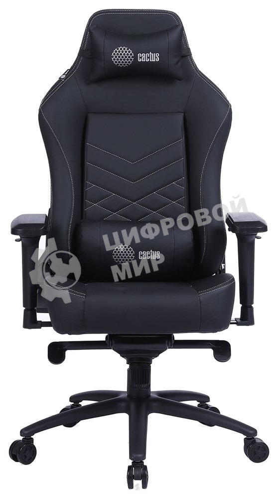 Кресло игровое Cactus CS-CHR-0112BL черный, сиденье черный, эко.кожа, с подголов. крестовина металл, пластик черный