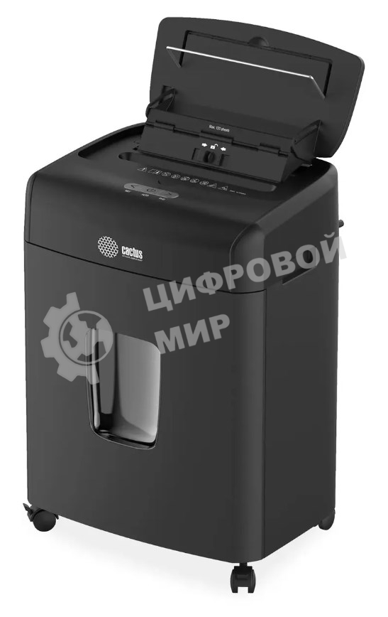 Шредер Cactus CS-SH-D6 черный с автоподачей (секр.P-4) фрагменты 120лист. 23лтр. скрепки скобы пл.карты