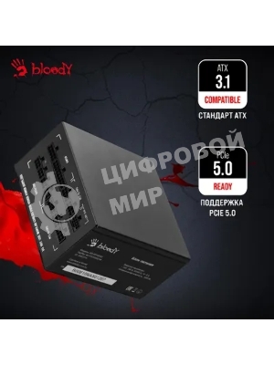 Блок питания Bloody BD-PS1000G, 1000Вт, 80 PLUS Gold, 140мм, модульный, черный