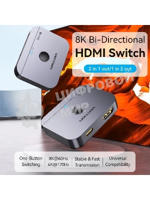 Переключатель - разветвитель Vention HDMI v2.1 двунаправленный 2x1/1x2