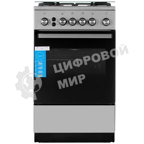 Плита газовая De Luxe 5040.40Г (кр) ЧР-010 серебристый, конфорок 4 шт, духовка 46 л, 50 см x 85 см x 50 см