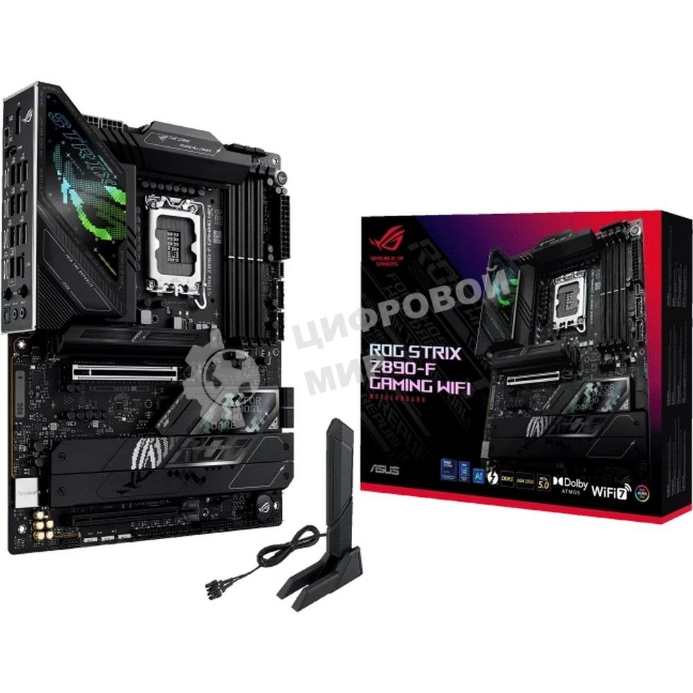 Материнская плата ASUS ROG STRIX Z890-F GAMING WIFI, LGA 1851, Intel Z890, 4xDDR5, 4xSATA, 5xM.2, 1xPCIe 5.0 x16, 1xPCIe 4.0 x4, 1xHDMI, 1xDP, 2xUSB-C, 1x 2.5Gb LAN, 4xUSB-A 3.2 Gen 1, 4xUSB-A 3.2 Gen 2, 2xUSB-A 2.0, 2xUSB-C Thunderbolt 4, 2x3.5 мм, 7.1, 