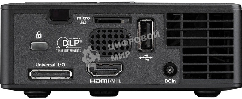 Проектор Optoma ML750e (DLP, LED, WXGA 1280x800, 700Lm, 15000:1, HDMI, USB, MHL, MicroSD, 1x1W speaker, 3D Ready, led 20000hrs, черный, 0.38kg)
