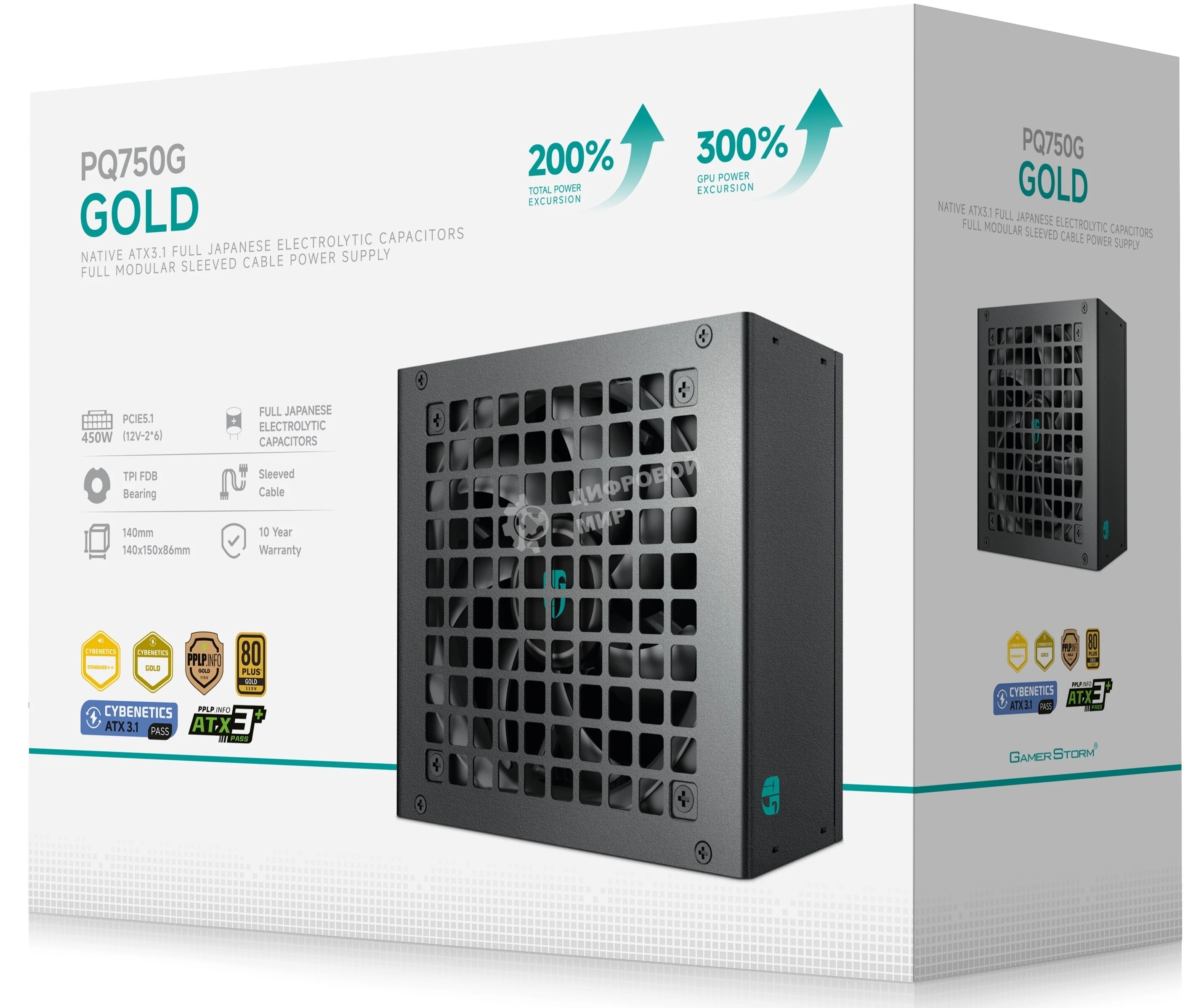 Блок питания Deepcool/GamerStorm PQ750G (ATX 3.1, 750W, Full Cable Management, PWM 120мм fan, 80 PLUS GOLD, Active PFC + Half Bridge + DC/DC, Full Japanese Capasitors, Gen5 PCIe) RET