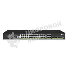 Коммутатор RVi RVi-1NSM24G-4C, 24×1 Гбит/с PoE + 4×1 Гбит/с SFP (Combo), управляемый