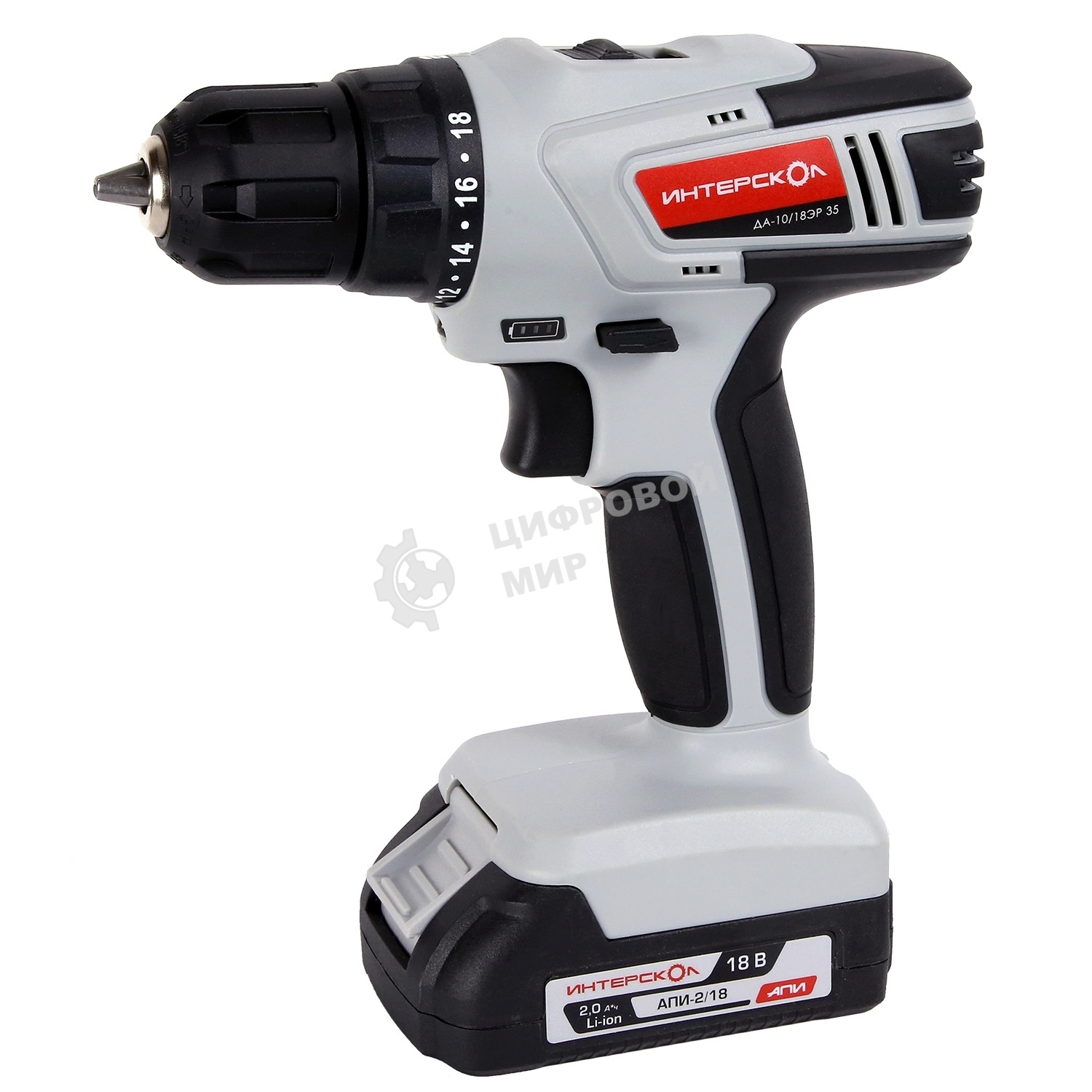 Дрель-шуруповерт ИНТЕРСКОЛ ДА-10/18ЭР 35 ПРОМО, 18 В, 2 Ач, 35 Нм, щеточный