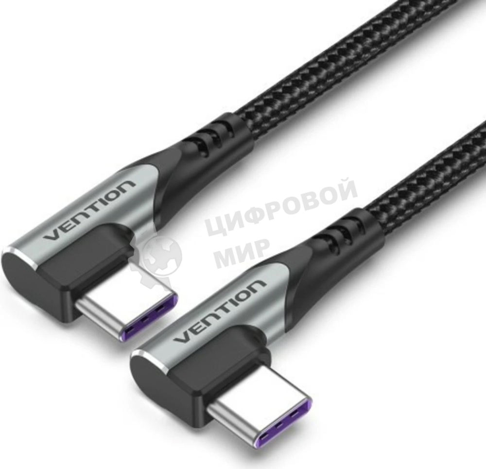 Кабель Vention USB 2.0 CM/CM угловой - 1м. Серый 5А PD100W