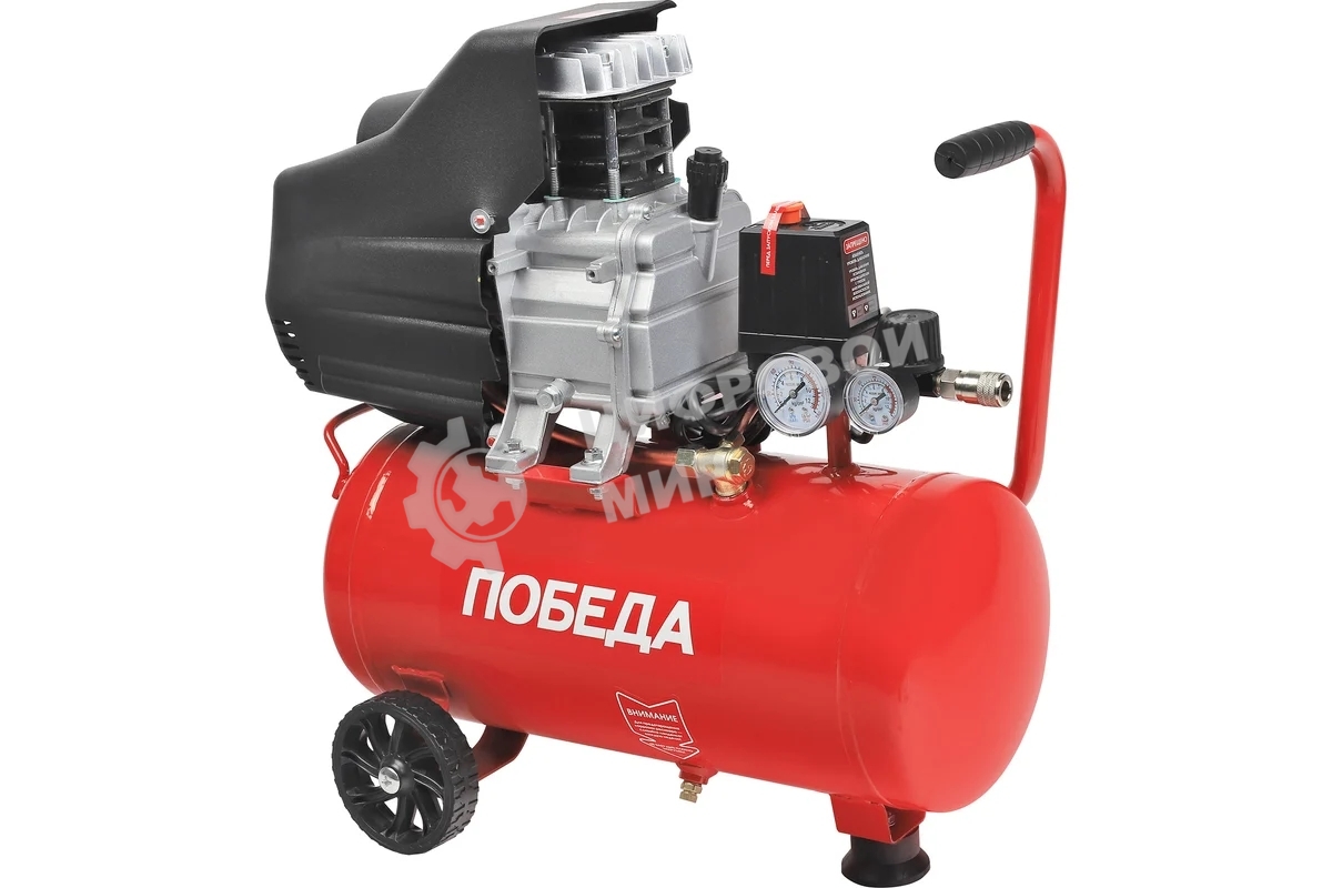 Компрессор поршневой масляный Победа KM 24-230, 230 л/мин, 8 бар, 1500 Вт, 24 л, быстросъемный 1/4