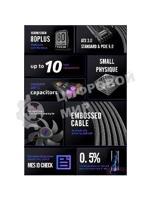 Блок питания 1STPLAYER NGDP Platinum (HA-1000BA3-BK), 1000Вт, 80 PLUS Platinum, 120мм, модульный, черный