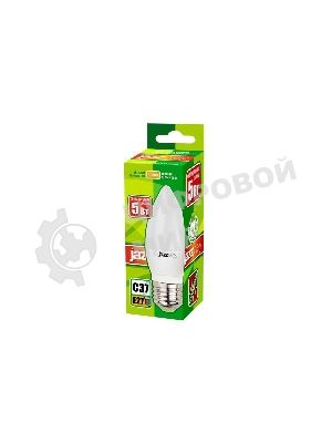 Лампа светодиодная JazzWay PLED-ECO-C37 5Вт свеча 3000К теплый белый E27 400лм 230В