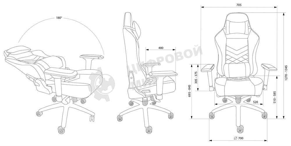 Кресло игровое Cactus CS-CHR-0112BL черный, сиденье черный, эко.кожа, с подголов. крестовина металл, пластик черный