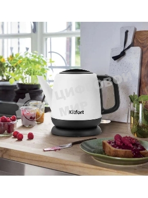 Чайник электрический Kitfort KT-6112 1 л, 1630 Вт, белый/черный (корпус: нержавеющая сталь)