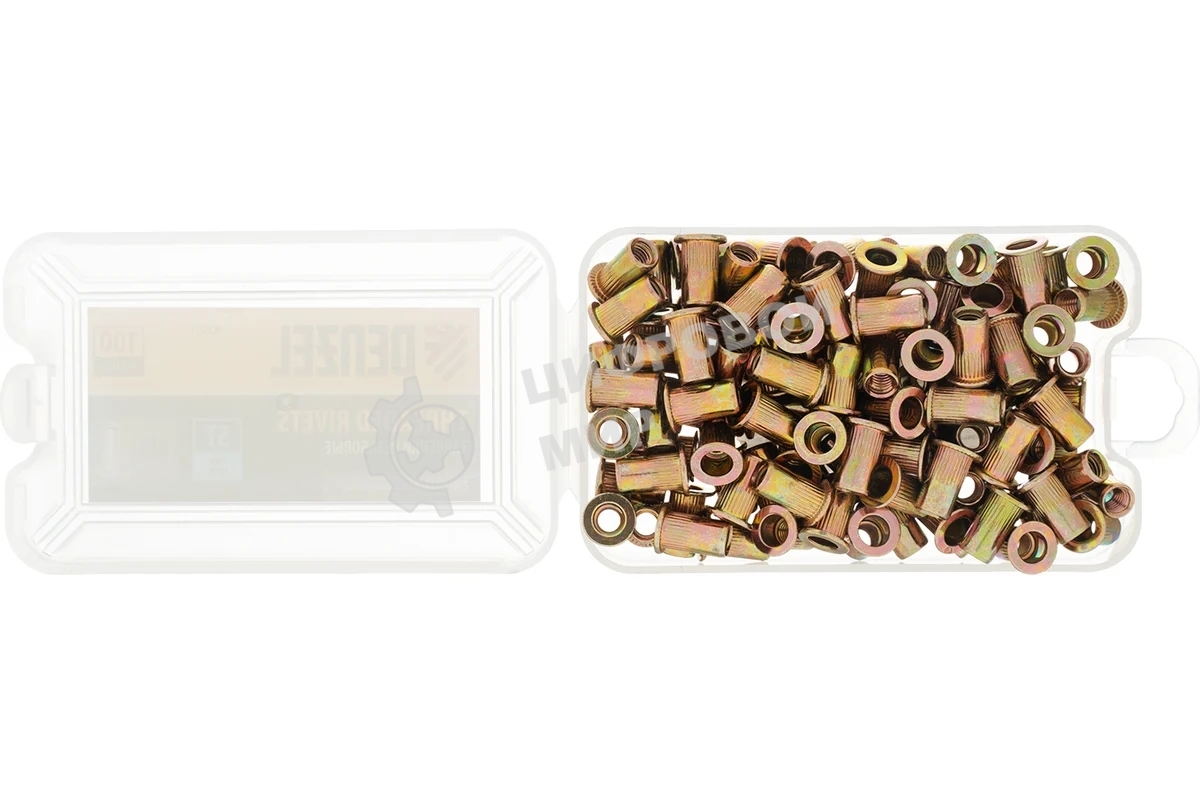 Заклепки резьбовые Denzel стальные, оцинкованные, М5, пластиковый кейс, 100 шт.