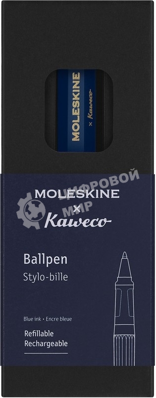 Ручка шариковая Moleskine Kaweco (KAWBALLPENBLUE) синий, d=1мм, синие чернила, подарочная коробка