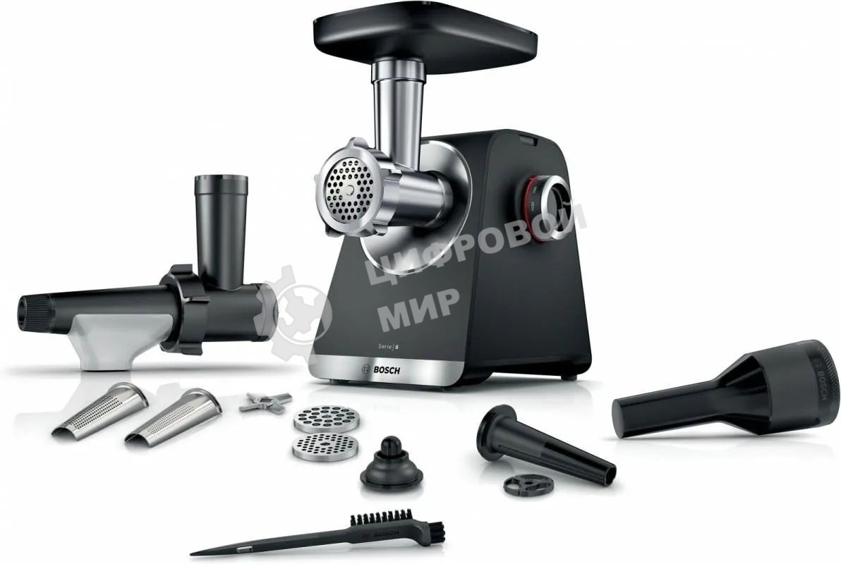 Мясорубка электрическая Bosch MFWS650B черный, 2100 Вт, 3.5 кг/мин, реверс, защита от перегрузки, насадки - 5