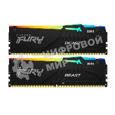 Оперативная память Kingston Fury Beast, DDR5, 64GB (2x32GB), 5600MHz, CL40, DIMM, с радиатором, RGB, черный