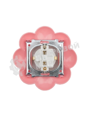 Розетка одноместная Kranz HAPPY Цветок скрытой установки, с заземлением и защитными шторками, белая/розовая