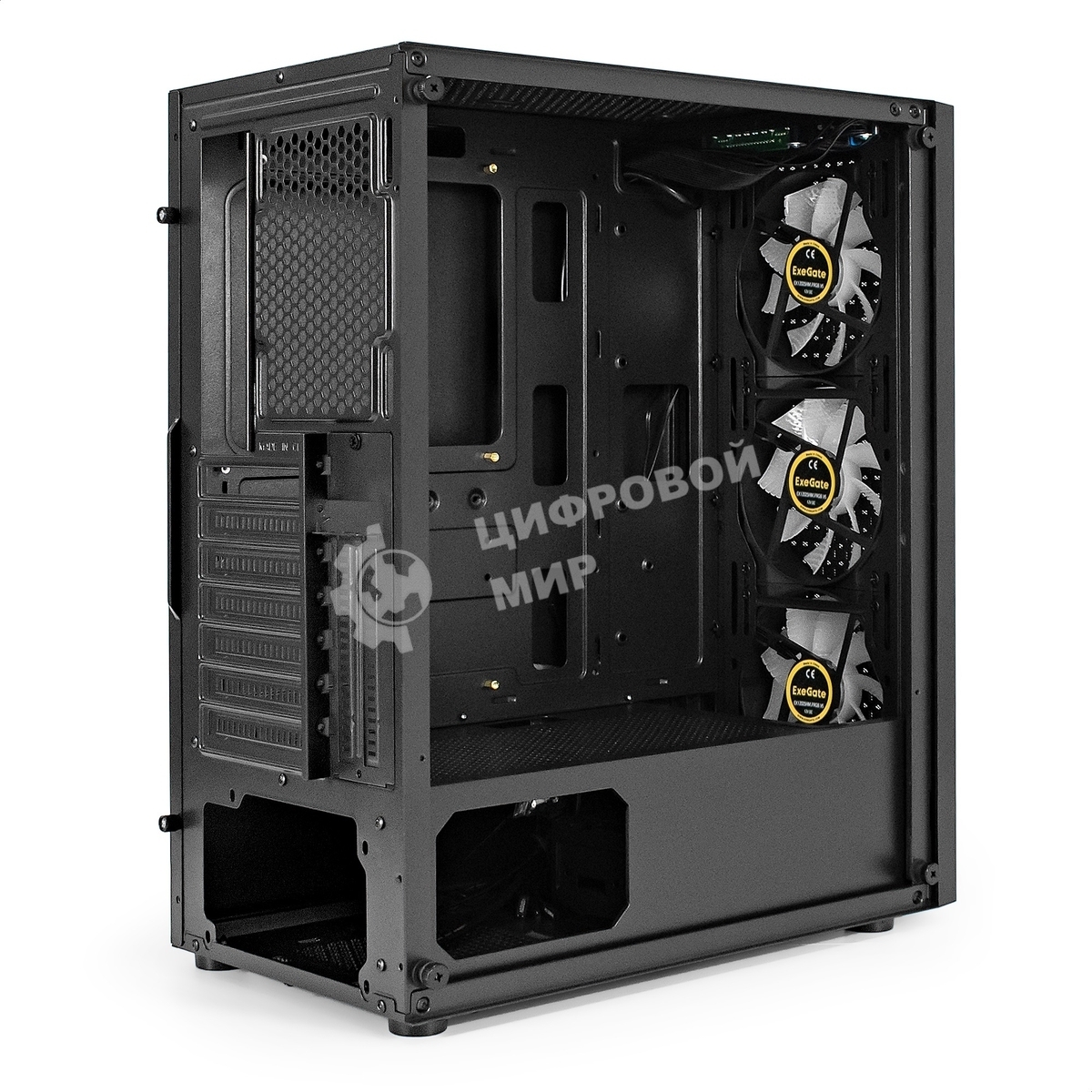 Компьютерный корпус Miditower ExeGate EVO-8227-NPX600 (ATX, БП 600NPX с вент. 12см, 2*USB+1*USB 3.0+HD Audio, черный, 3 вент. RGb, закаленное стекло)