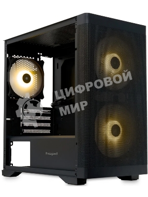 Компьютерный корпус без блока питания HSPD M320, Mesh Mini-tower, черный, slide TG, 0.45 SPCC, 2x140мм ARGb+1x120мм ARGb mATX, mITX 160/340/184мм 2x2.5