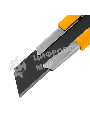 Нож Denzel 18 мм, сменное лезвие, SK4, метал. направляющая, клипса, нажимной фиксатор