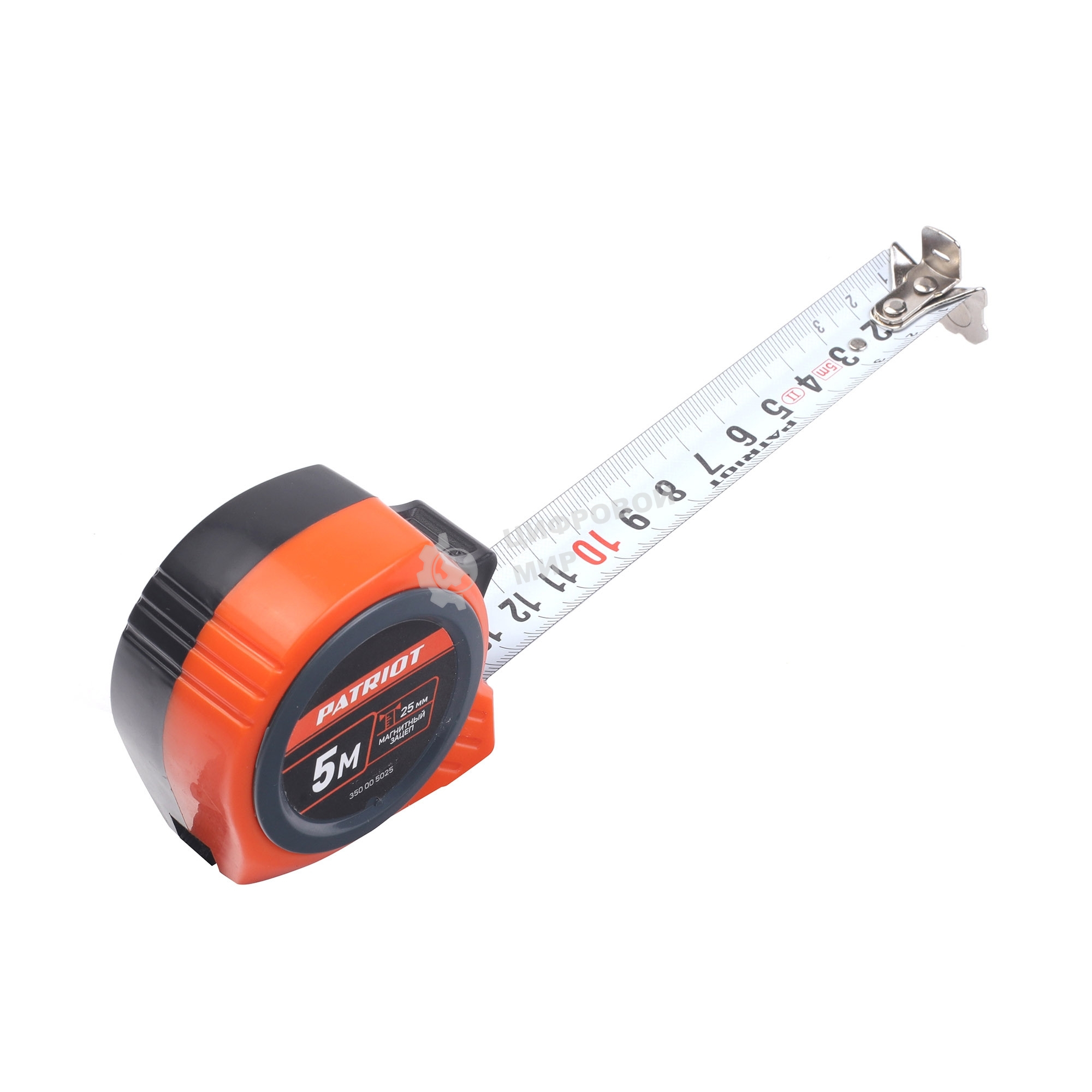 Рулетка PATRIOT MTP-5-25, магнит, 2сторон.зацеп, антиблик.нейлон.покрытие, крупн.шрифт, двусторон.белая лента, 5м*25 мм