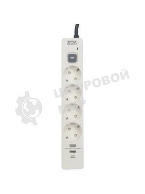 Сетевой фильтр Powercom SP-01 USB2A1CW 3,0М 3.0 м, 4 розетки, белый/серый, коробка