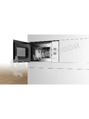 Встраиваемая микроволновая печь Bosch BFL 520MW0 белый, 20 л, 800 Вт, переключатели - поворотный механизм
