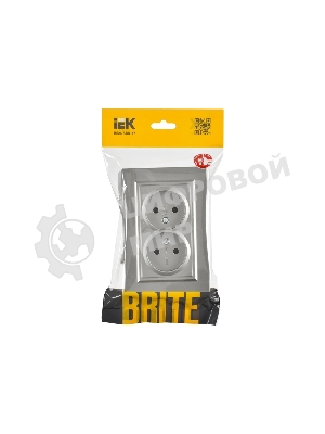 Розетка 2-местная IEK BRITE РС12-2-БрС (BR-R20-10-K46-F) 10А в сборе, без заземления, без защитных шторок, сталь