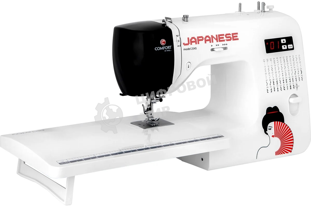 Швейная машина Comfort 2545, 60 операций, петля п/автомат, верт.челнок, нитевдеватель, электрон.дисплей, рег. скорости