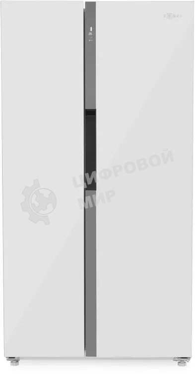 Холодильник Zugel ZRSS630W белое стекло двухкамерный 377/193л морозилка сбоку, No Frost, Side by Side
