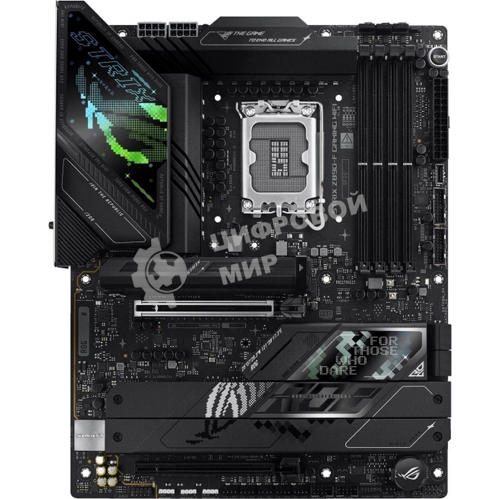 Материнская плата ASUS ROG STRIX Z890-F GAMING WIFI, LGA 1851, Intel Z890, 4xDDR5, 4xSATA, 5xM.2, 1xPCIe 5.0 x16, 1xPCIe 4.0 x4, 1xHDMI, 1xDP, 2xUSB-C, 1x 2.5Gb LAN, 4xUSB-A 3.2 Gen 1, 4xUSB-A 3.2 Gen 2, 2xUSB-A 2.0, 2xUSB-C Thunderbolt 4, 2x3.5 мм, 7.1, 