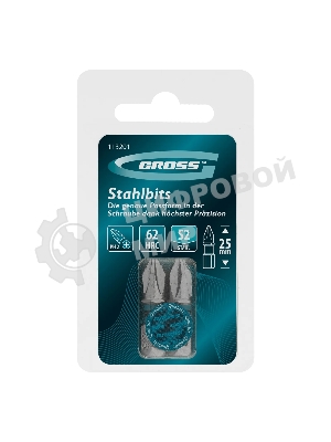 Бита Gross PH2х25мм, сталь S2, шестигр., 2 шт.