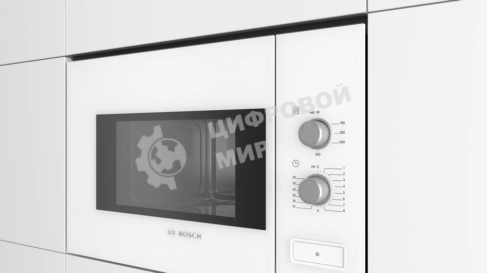 Встраиваемая микроволновая печь Bosch BFL 520MW0 белый, 20 л, 800 Вт, переключатели - поворотный механизм