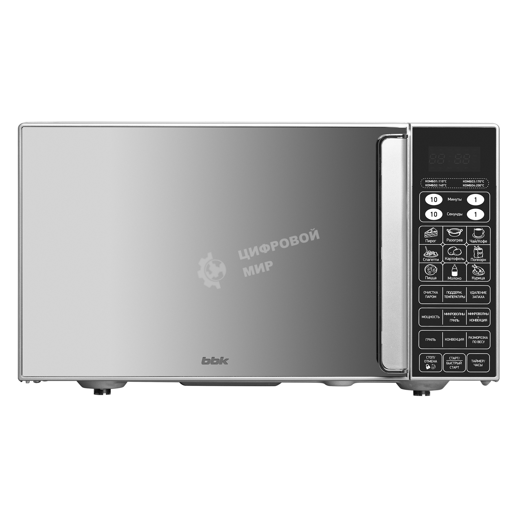 Микроволновая печь BBK 23MWC-982S/SB-M серебристый/черный, 23 л, 900 Вт, переключатели - сенсор