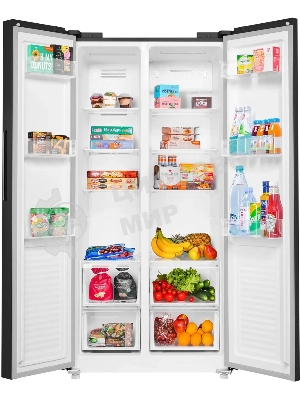 Холодильник Maunfeld MFF177NFBE черный, двухкамерный 263/170л морозилка сбоку, No Frost, Side by Side