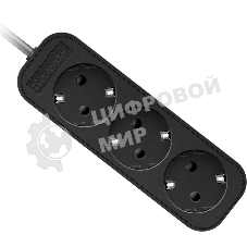 Удлинитель сетевой Defender M318 черный, 1.8 м, EURO, 3 розетки, 2200 Вт