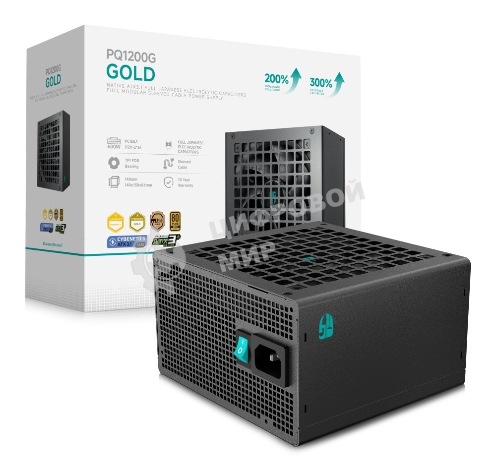 Блок питания Deepcool/GamerStorm PQ1200G (ATX 3.1, 1200W, Full Cable Management, PWM 120мм fan, 80 PLUS GOLD, Active PFC + Half Bridge + DC/DC, Full Japanese Capasitors, Gen5 PCIe) RET