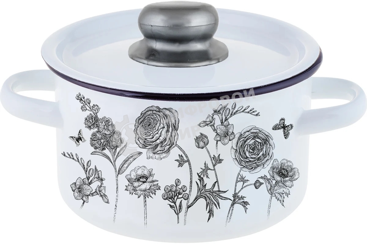 Кастрюля Appetite 1с15с/1 JE TAIME с крышкой, эмалированная сталь, цилиндрическая 1,5 л