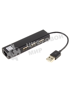 Кабель-адаптер 5bites UA2-45-06BKUSB2.0, 3хUSB2.0, RJ45 100MB, черный