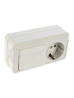 Блок выключатель одноклавишный + розетка с заземлением Олимп горизонтальный белый