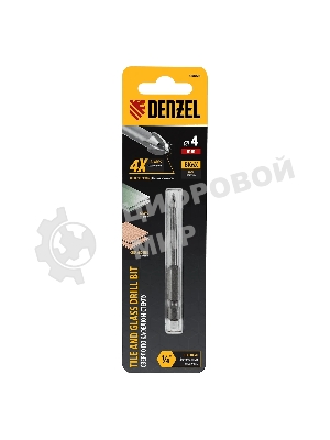 Сверло по керамической плитке Denzel 4 мм, крестовая пластина, 6-гр. хвостовик