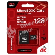 Флеш карта MicroSDXC 128Gb QUMO Class 10 UHS-I U3 черный adp