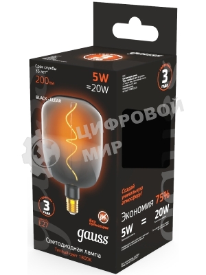 Лампа светодиодная Gauss Filament V140 5W 200lm 1800К Е27 black-clear flexible LED