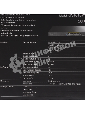 Коммутатор Cudy GS1018PS2, 16×1 Гбит/с, 2×1 Гбит/с Combo (RJ-45/SFP), 2×1 Гбит/с SFP